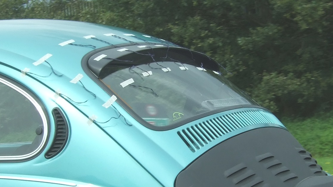 VW beetle wool tuft testing with rear window spoiler